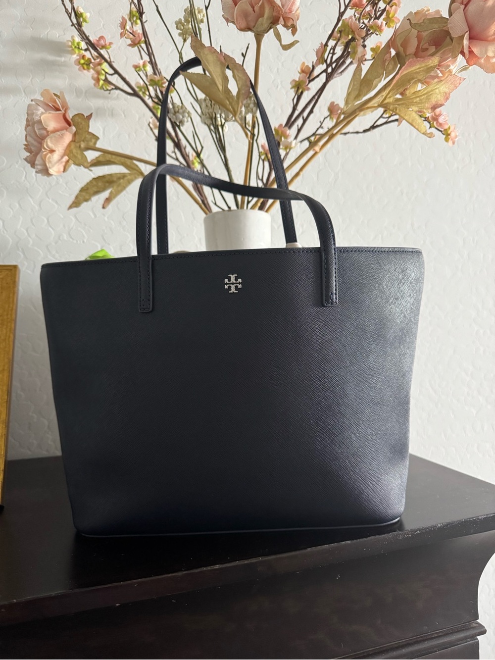 Tory Burch Navy Blue Saffiano Leather Tote NWOT